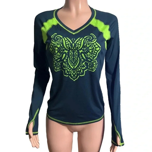 ATHLETA Women’s V-Neck Mosaic Cutout Long Sleeve Shirt - Picture 1 of 11